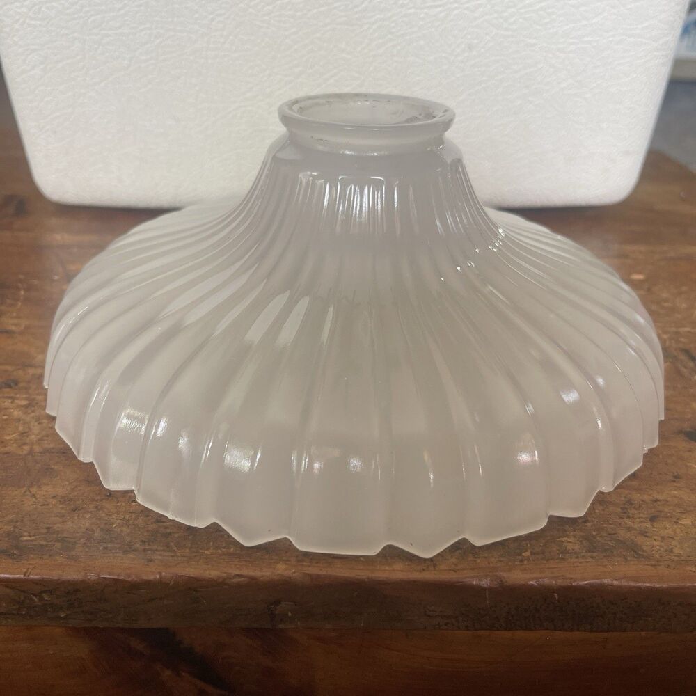 Vintage Opalescent Ribbed Milk Glass Pendant Light Shade Antique Opaline Bell~9"